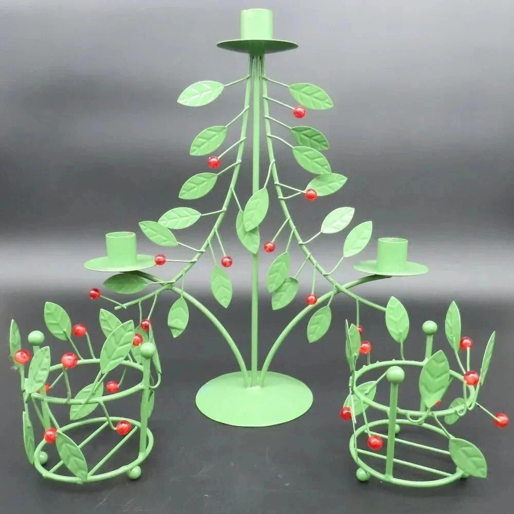 Elements Holly Berry Candle Holders Kitschy Christmas Set of 3